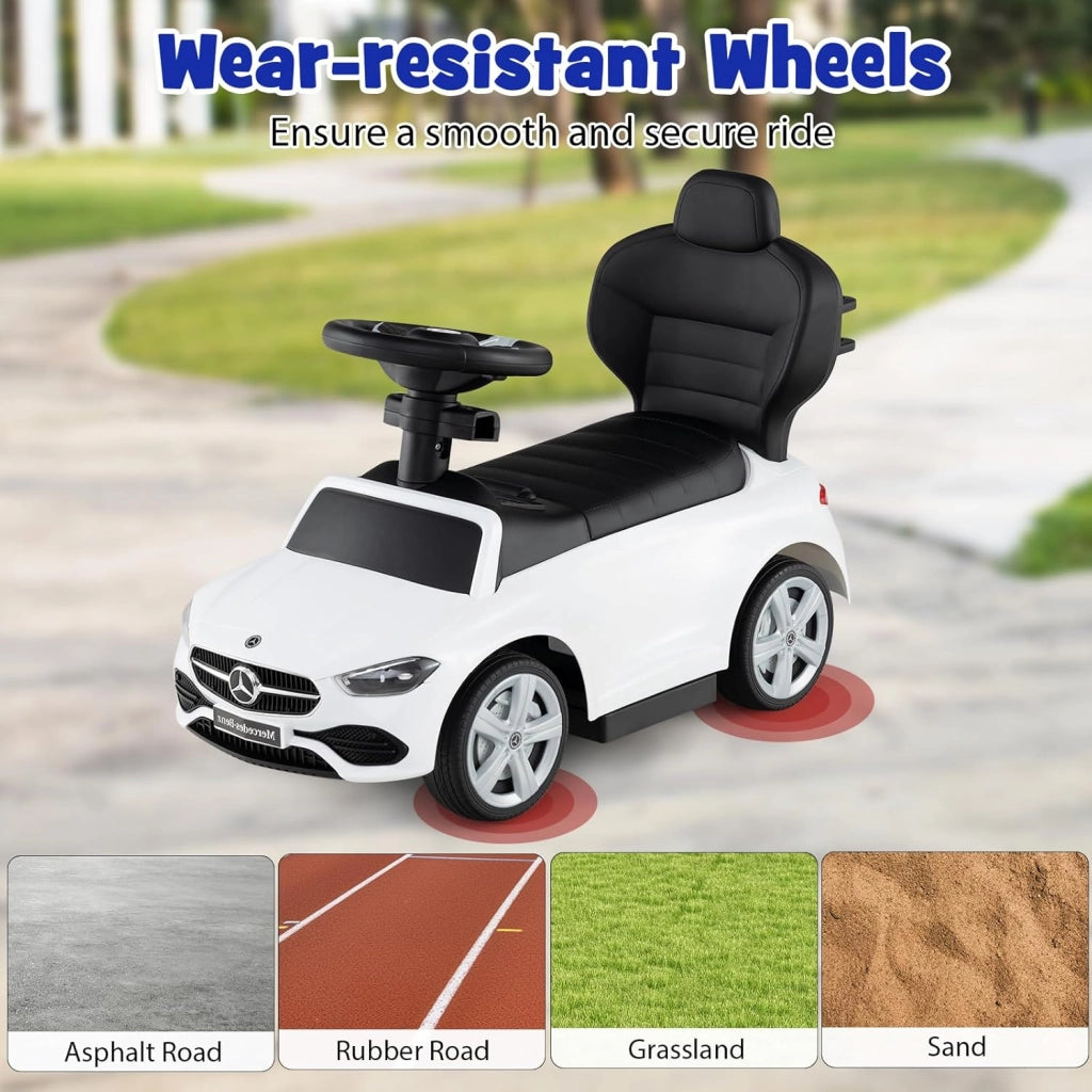 Macchina Cavalcabile per Bambini con Licenza Mercedes-Benz 3 in 1, Capote Regolabile, Guida Realistica con Volante e Clacson, Capacità di Carico 25 KG, per Bambine e Bambini 1-3 Anni (Bianco)