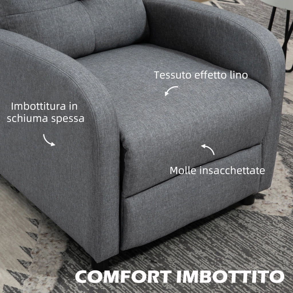 Poltrona Reclinabile in Tessuto Grigio con Poggiapiedi ¨C Minimal ¨C 67x87x98 cm