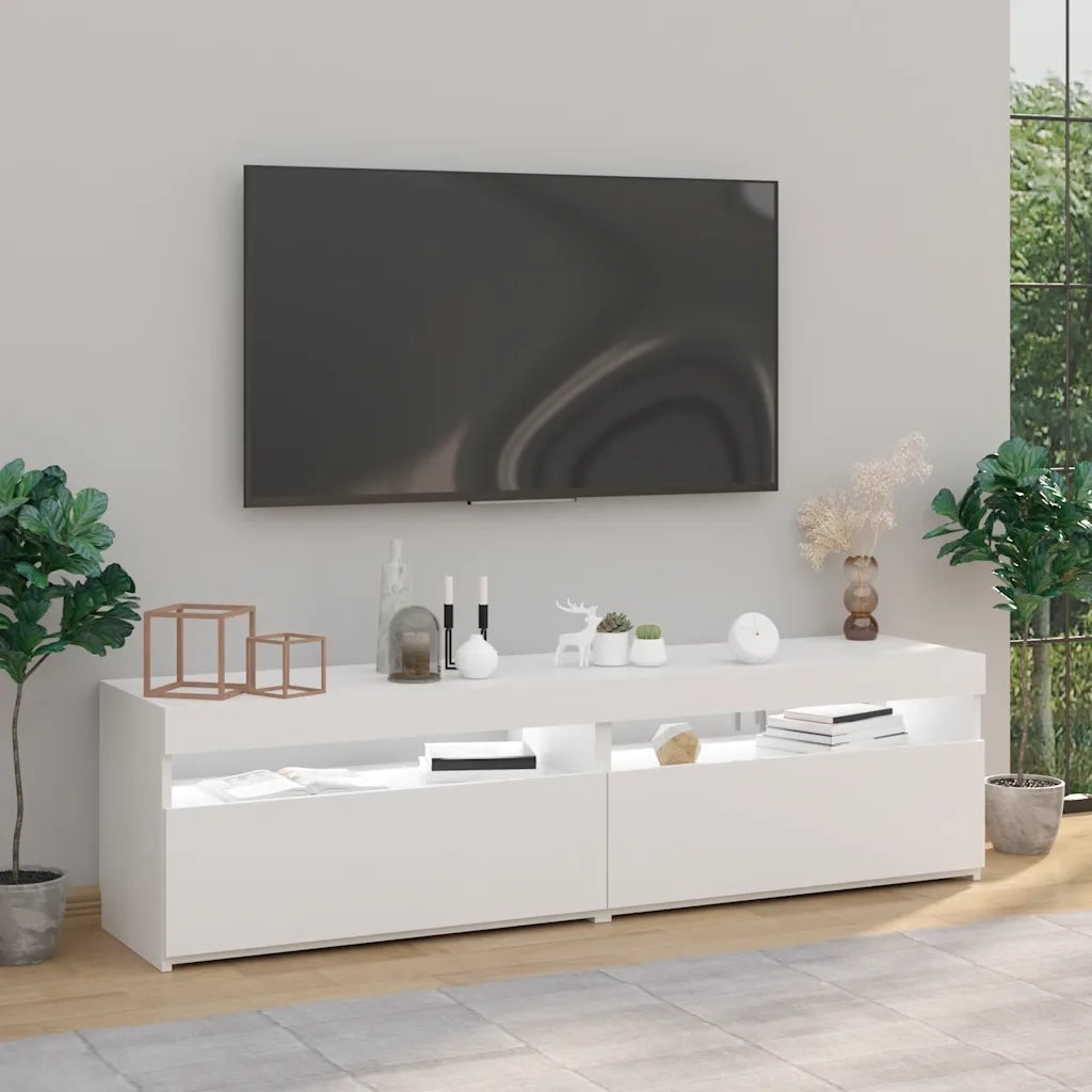 Mobili Porta TV con Luci LED 2 pz | Armadietto TV | Mobile Porta TV Bianco 75x35x40 cm