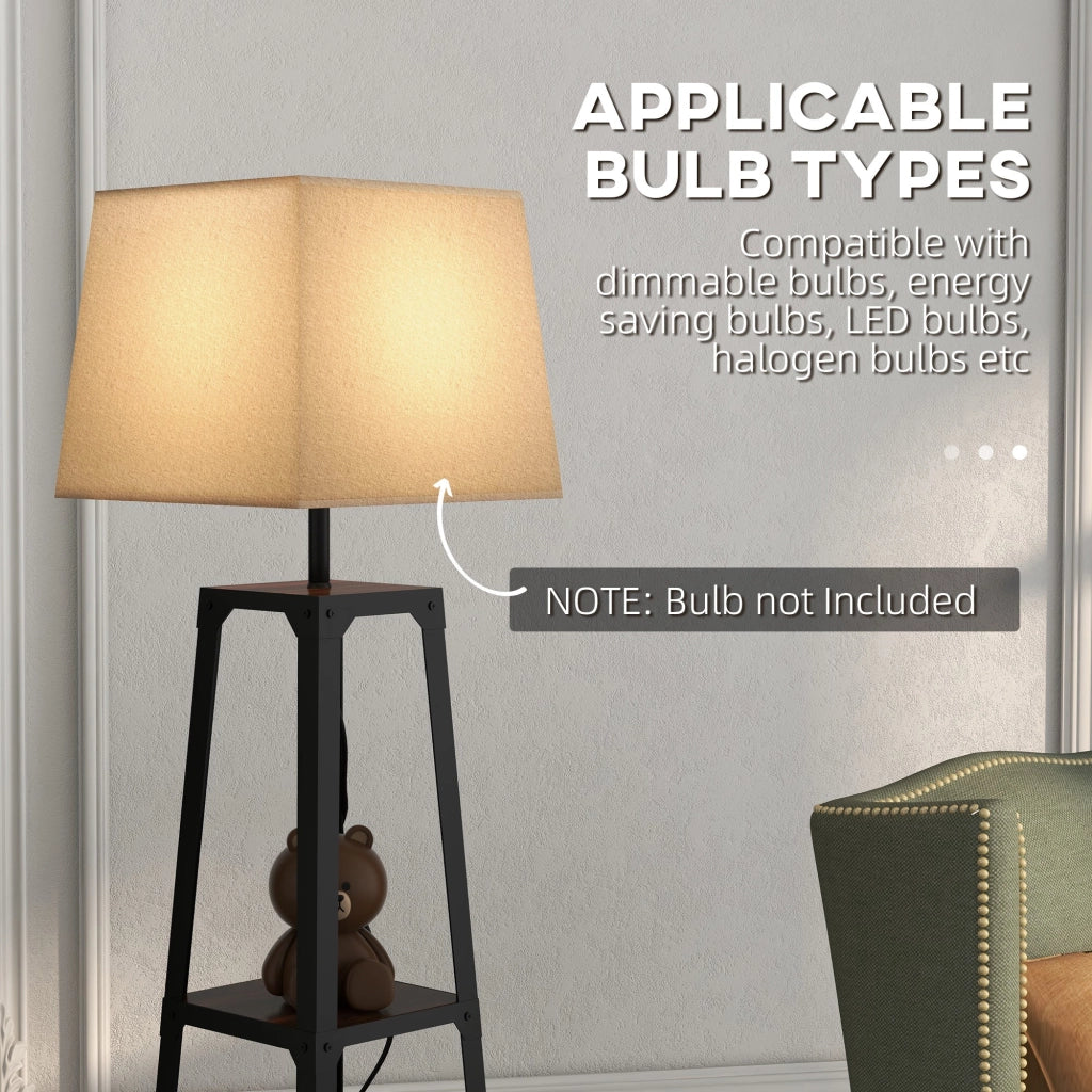 Lampada da Terra Ø42x166 cm in Metallo e MDF Nero e Beige