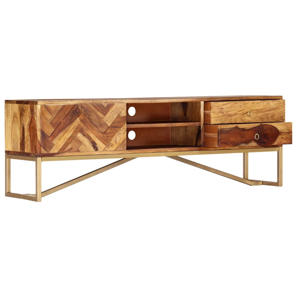 Mobile porta TV multimediale mensola per TV credenza per TV per sala da pranzo soggiorno camera da letto 140 x 30 x 45 cm legno massello di sheesham marrone 02_0025914