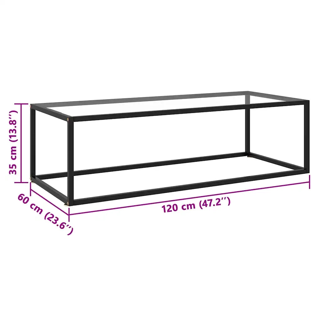 Tavolino da Salotto Nero con Vetro Temperato 120x50x35 cm  cod mxl 63621