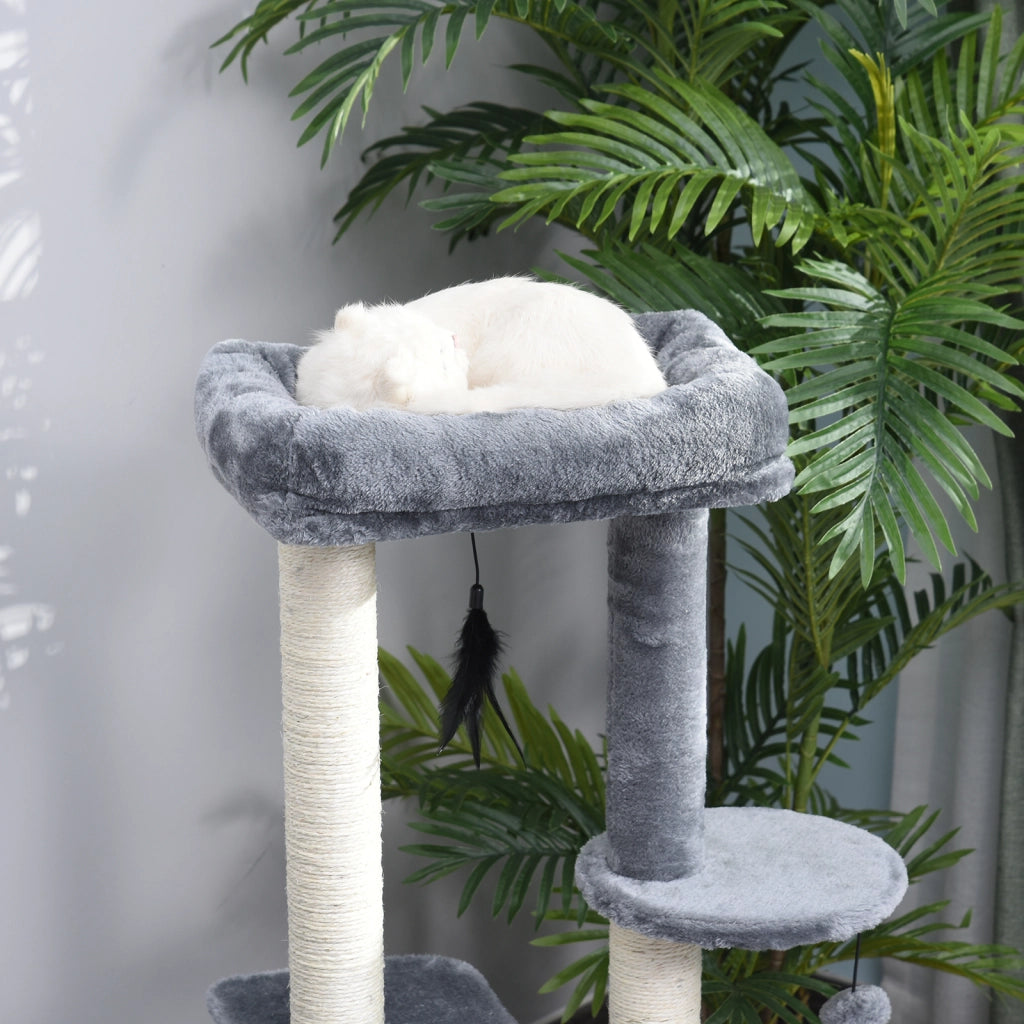 Castello per Gatti con Ripiani e Cuccia ¨C Zephmum ¨C Bianco e Grigio 48x35x100cm