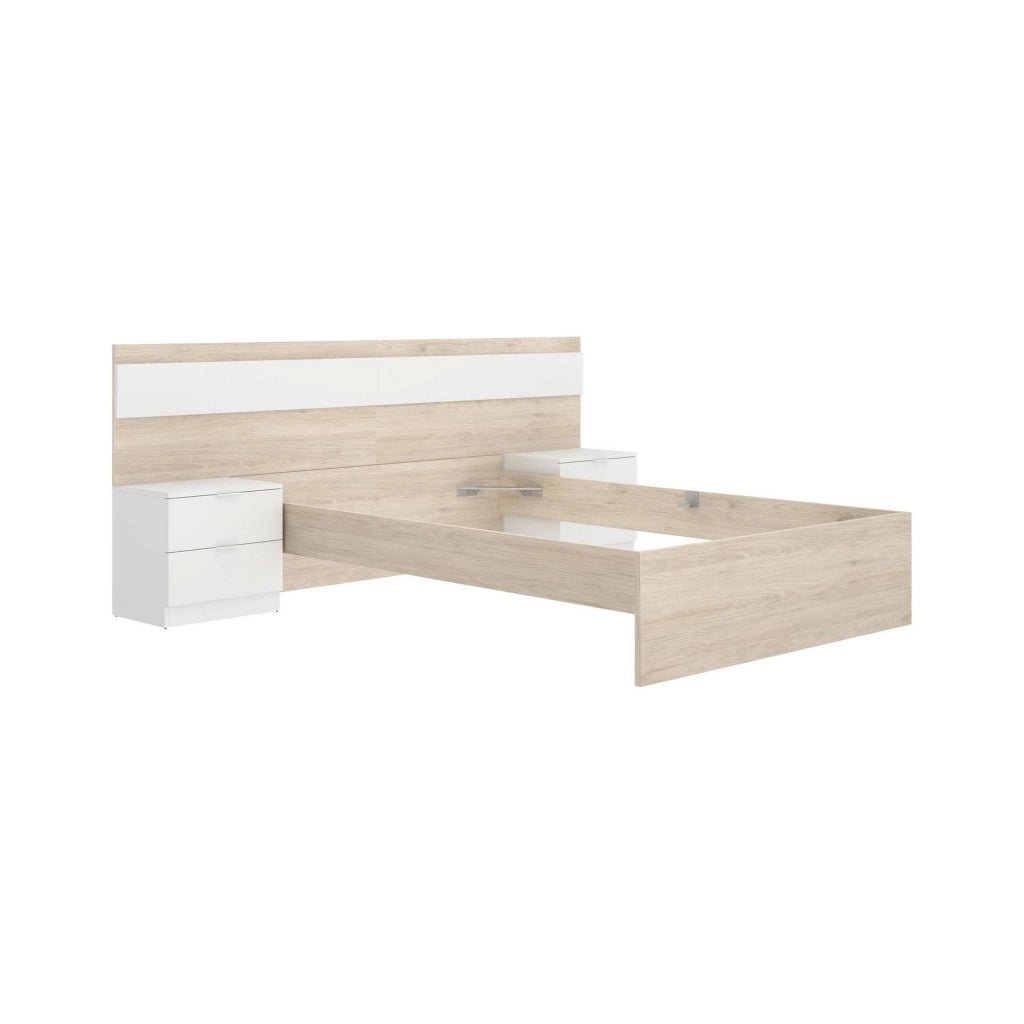 Letto matrimoniale Haima, Sommier per camera da letto, Giroletto per stanza, Struttura porta materasso, 267x205 h96 cm, Rovere e Bianco