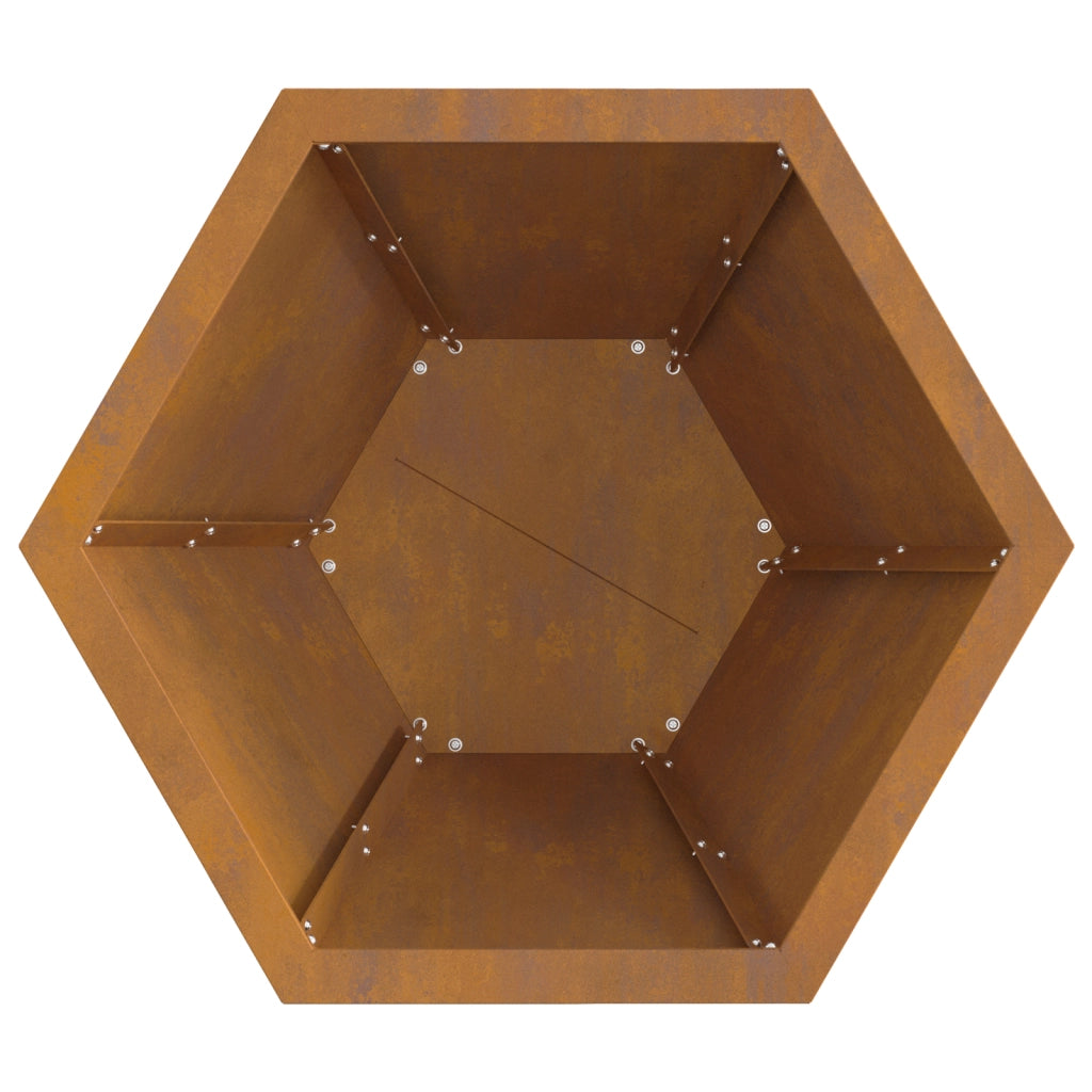 Focolare Esagonale 50x50x40 cm in Acciaio Invecchiato