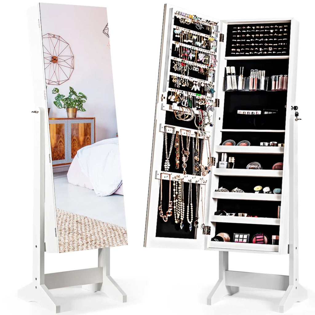 Mobile portagioielli indipendente in MDF 41 x 36,5 x 146 cm con specchio basculante e spazio di archiviazione sicuro design bianco 20_0017120
