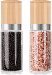 Set di macinatura del sale e del pepe in bambù e vetro con funzione di macinatura manuale e macinatura ceramica regolabile - macinatore di chili e regali