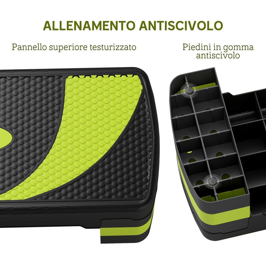 Stepper Fitness per Aerobica Regolabile su 3 Altezze da 10-15-20 cm, Verde e Nero