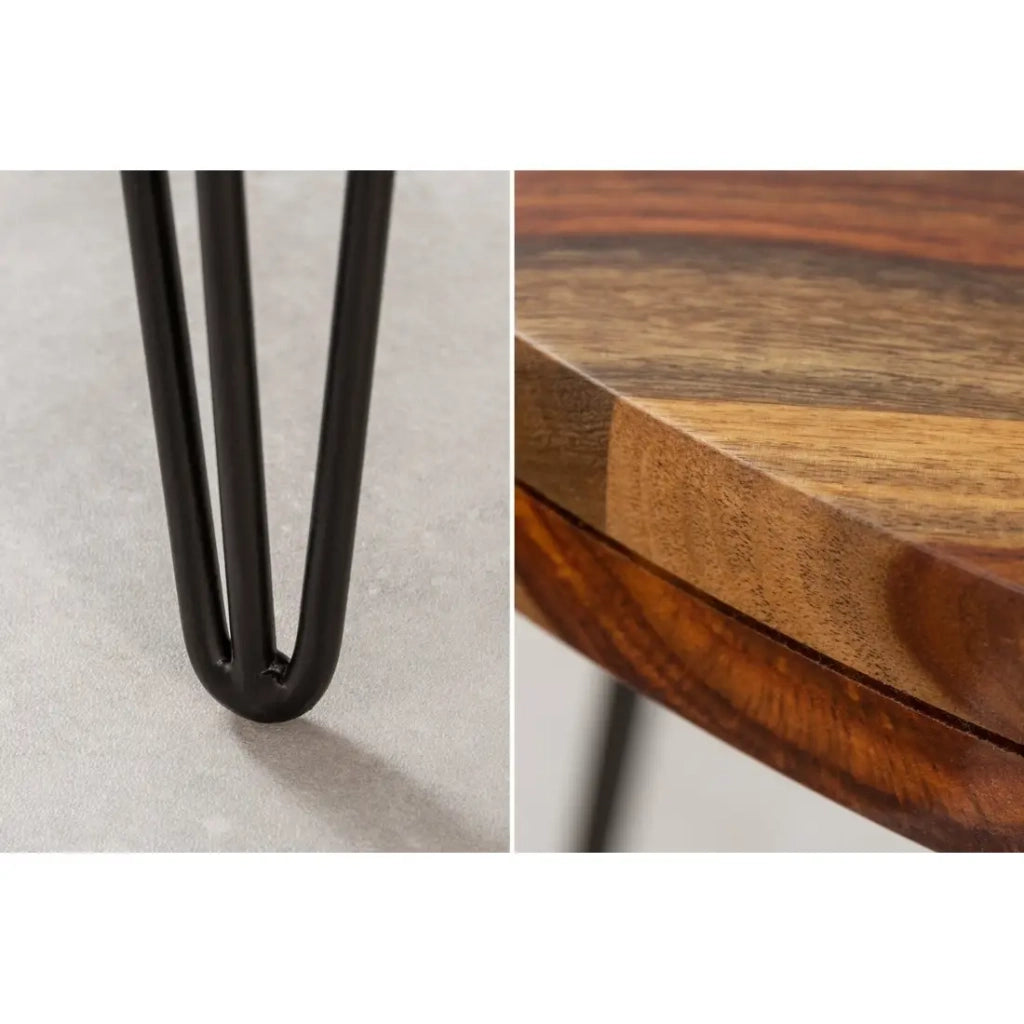Tavolo da pranzo ORBO 120 cm – Piano in legno di Sheesham verniciato e gambe in metallo nero – Stile industriale