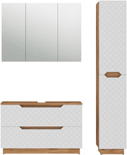 Set di mobili da bagno Lotta, Rovere/bianco con struttura in piastrelle, 3 parti