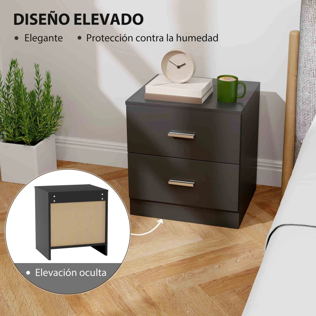 Comodino Moderno con 2 Cassetti ¨C zephmum ¨C Nero 45x39,5x49 cm