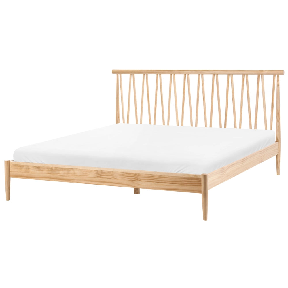 Letto matrimoniale con testiera e struttura in legno di pino con doghe 180x200cm marrone chiaro camera da letto stile moderno