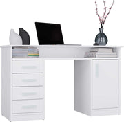 Scrivania ADA bianco 125 cm 4 cassetti mobile con ripiani per ufficio camera e laptop