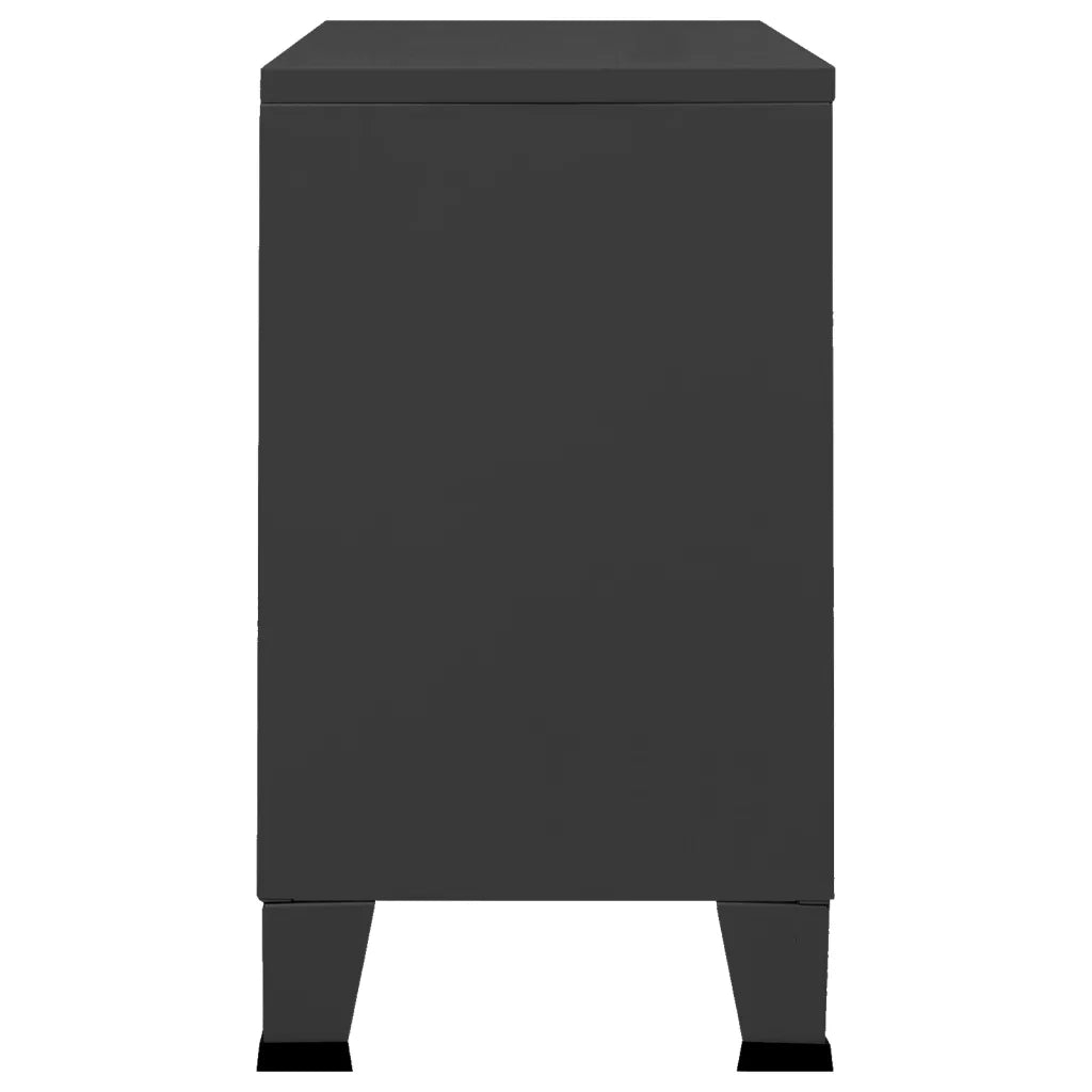 Credenza Nera Industriale 105x35x62 cm in Metallo e Vetro 339608