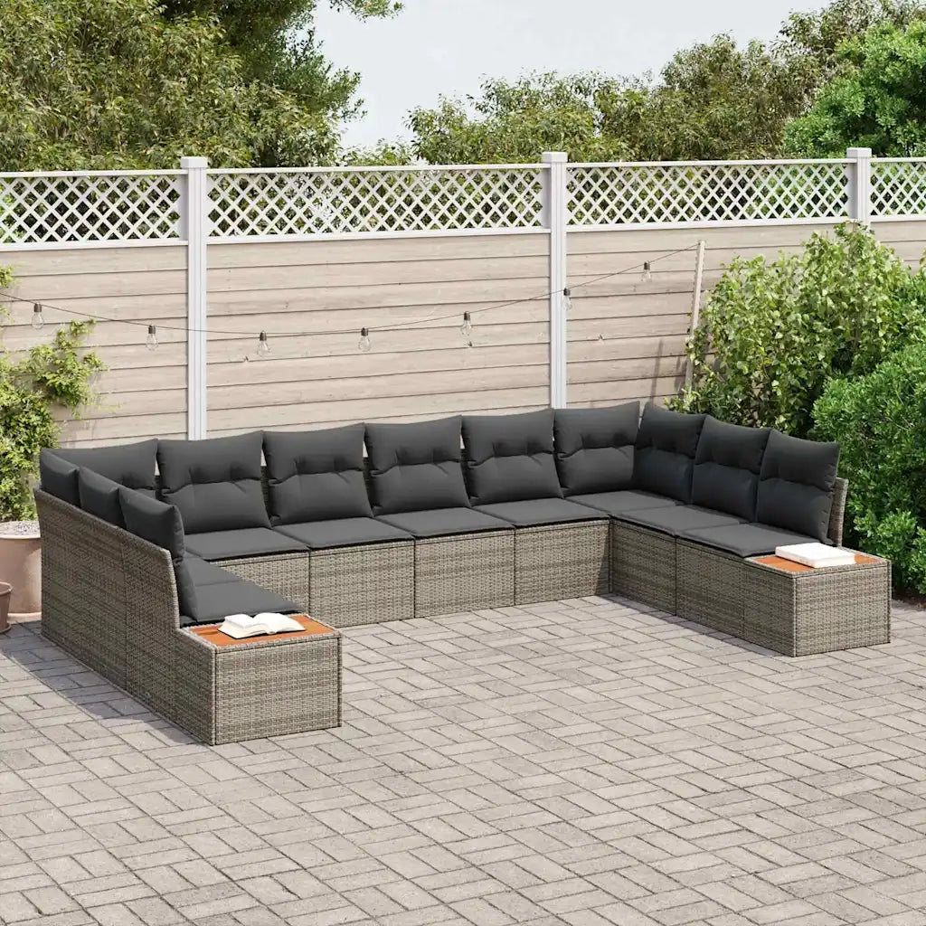Set Divano da Giardino con cuscino 10 pcs Grigio Poly Rattan 3348175