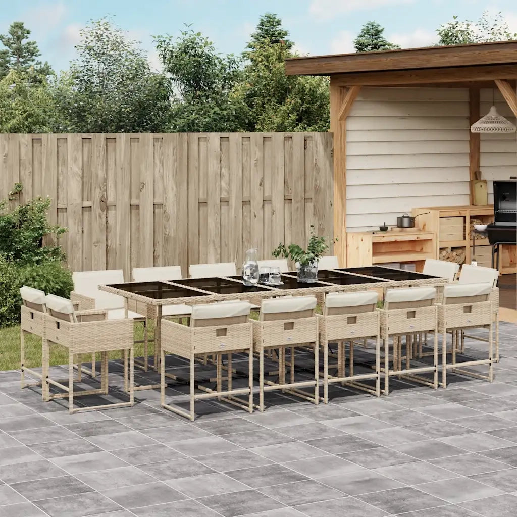 Set da Pranzo da Giardino 15 pz con Cuscini Beige in Polyrattan 3211414