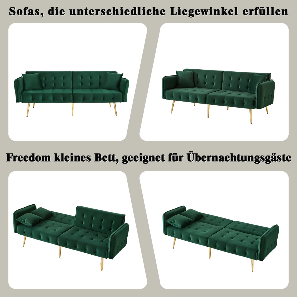 DIVANO LETTO 2 POSTI 215x81,5 cm Verde in velluto