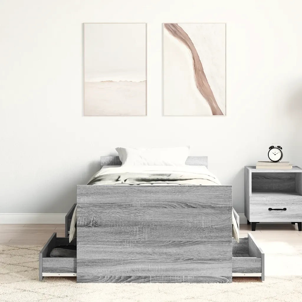 Giroletto con Testiera e Pediera-Struttura Letto Grigio Sonoma 75x190 cm