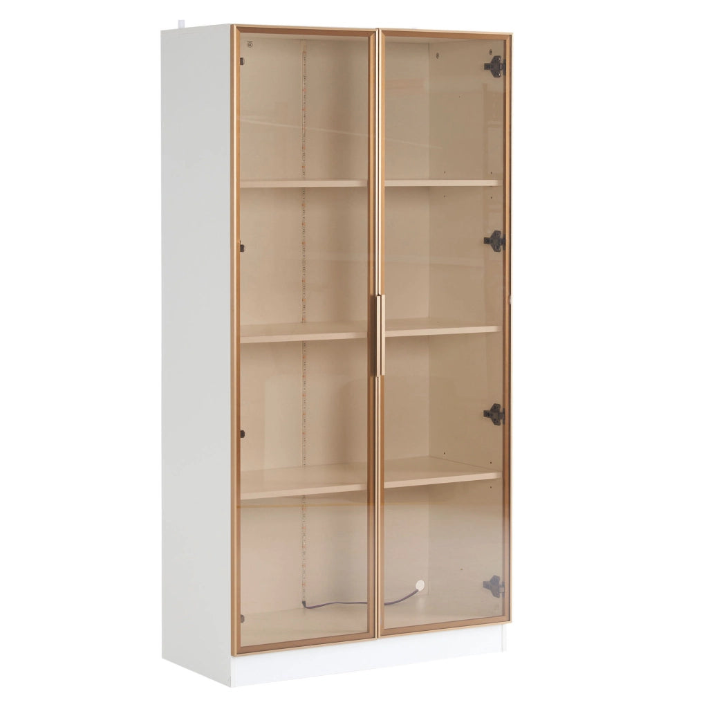 Vetrina bianca 80x40x160 cm con LED， 2 pezzi， ante battenti
