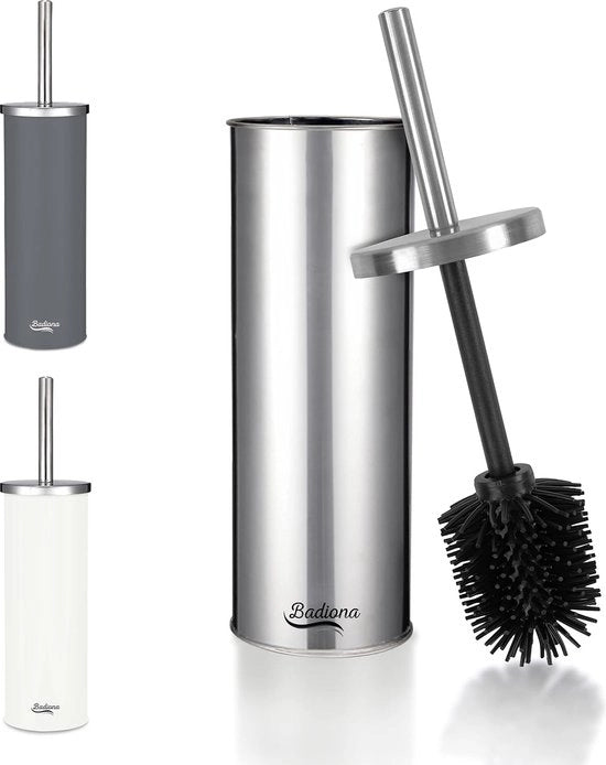 Set di spazzole per il water di acciaio inossidabile con spazzola in silicone nera