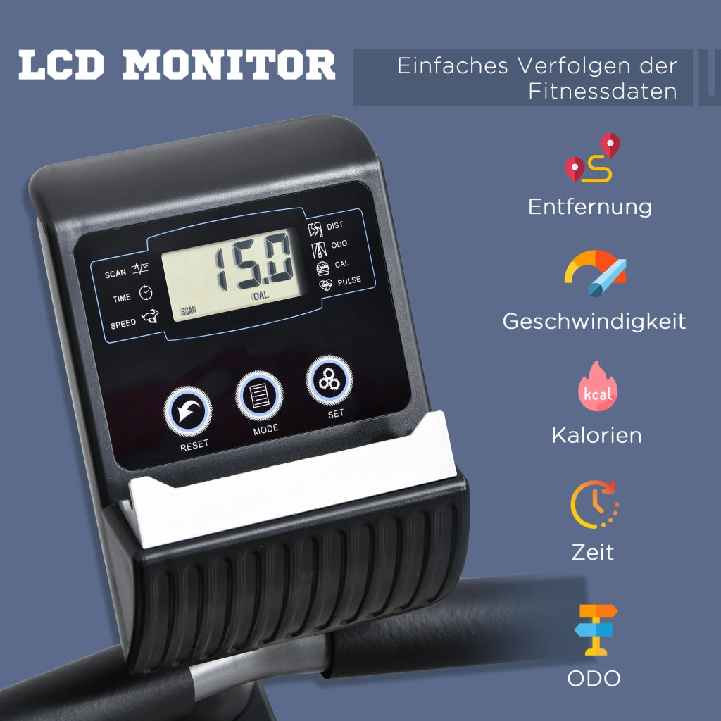 Ergometro da riposo con display LCD e resistenza magnetica 8 livelli ¨C zephmum ¨C Sensori frequenza cardiaca, schienale regolabile, peso max 110 kg