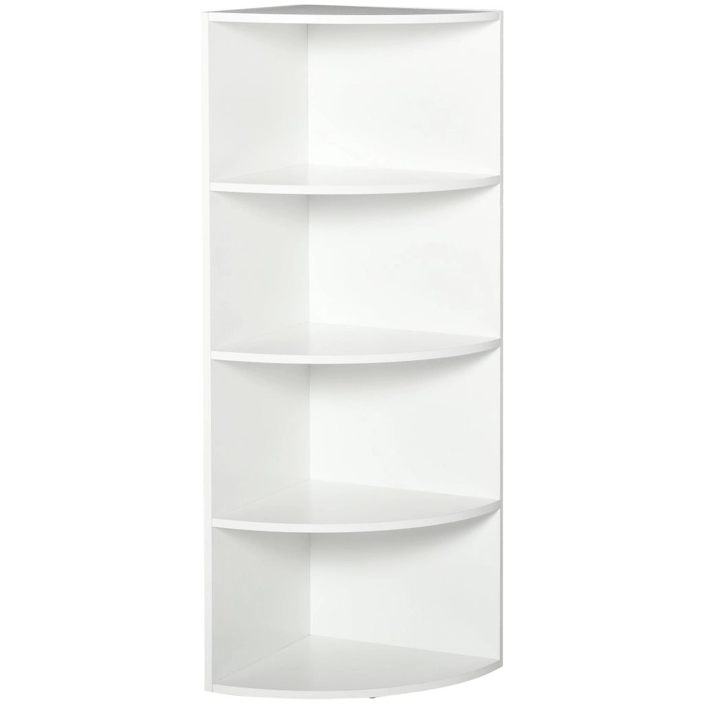 Libreria ad Angolo da Parete e Muro con 4 Ripiani in Legno Bianco 39.5x39.5x120 cm