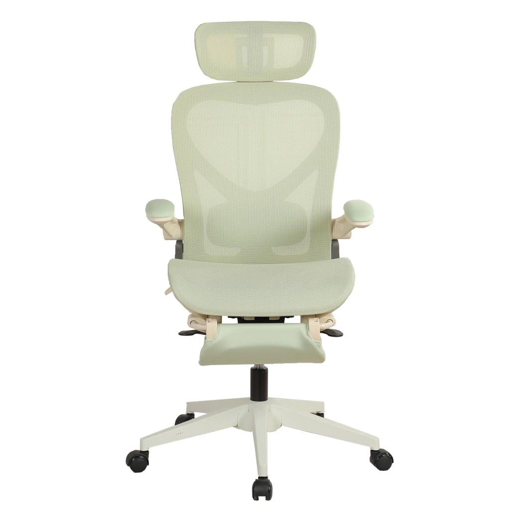 Sedia da ufficio ergonomica pieghevole con supporto lombare, poggiatesta 3D e braccioli ribaltabili in mesh verde