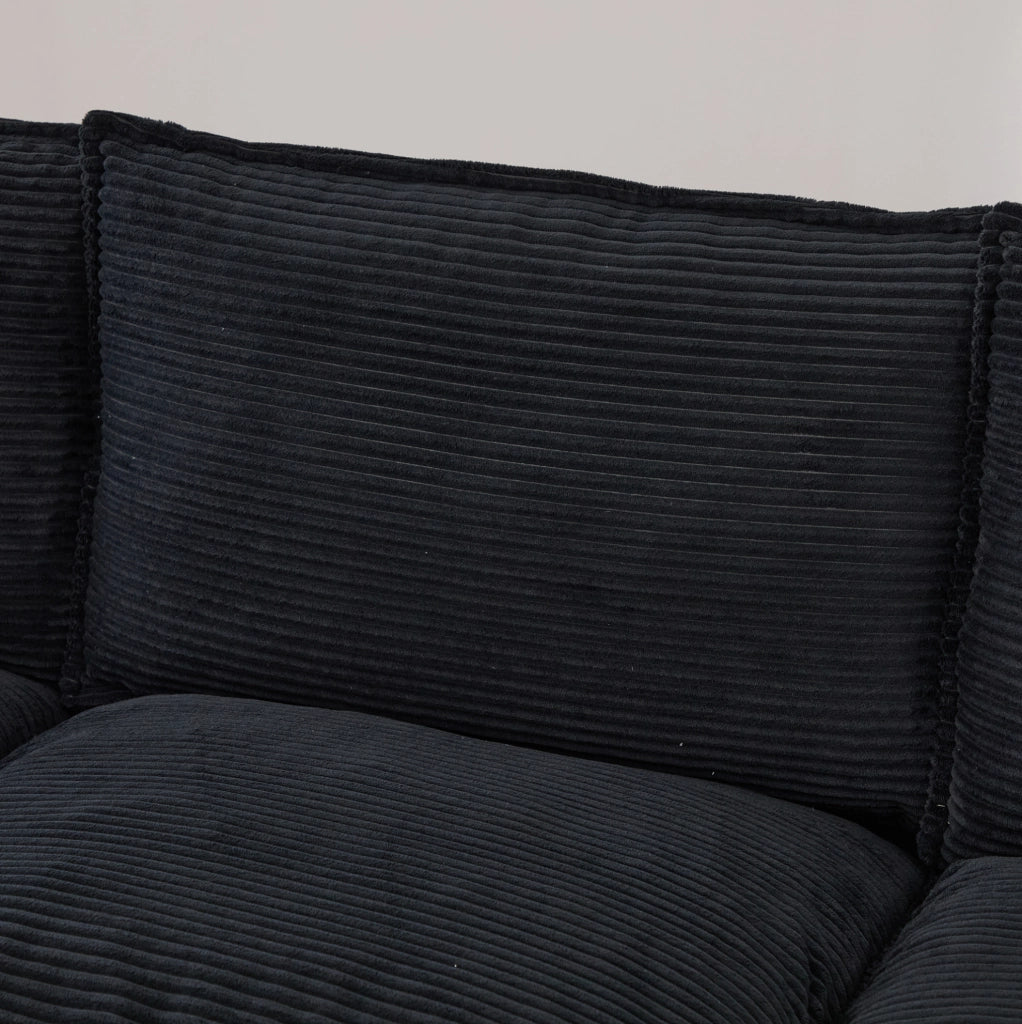 Divano modulare 3 posti con pouf contenitore e USB-C in velluto a coste nero HAVRYA