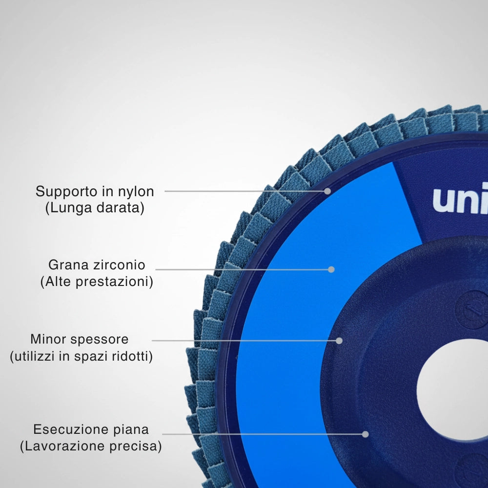 Disco lamellare abrasivo zirconio supporto nylon Ø 115 x 22 mm *** misura Ø 115 x 22 grana 120, confezione 1