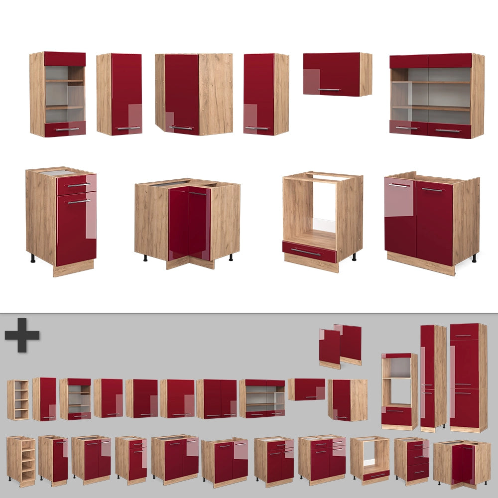 Vicco Cucina angolare completa Bordeaux lucido/rovere dorato 160 x 190 cm , PL Antracite