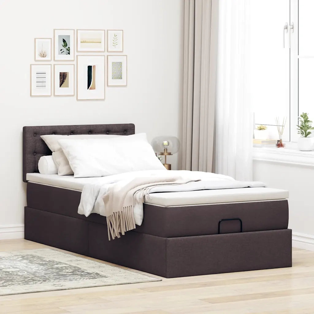 Pouf Letto con Materasso Marrone Scuro 90x200 cm in Tessuto 3311597