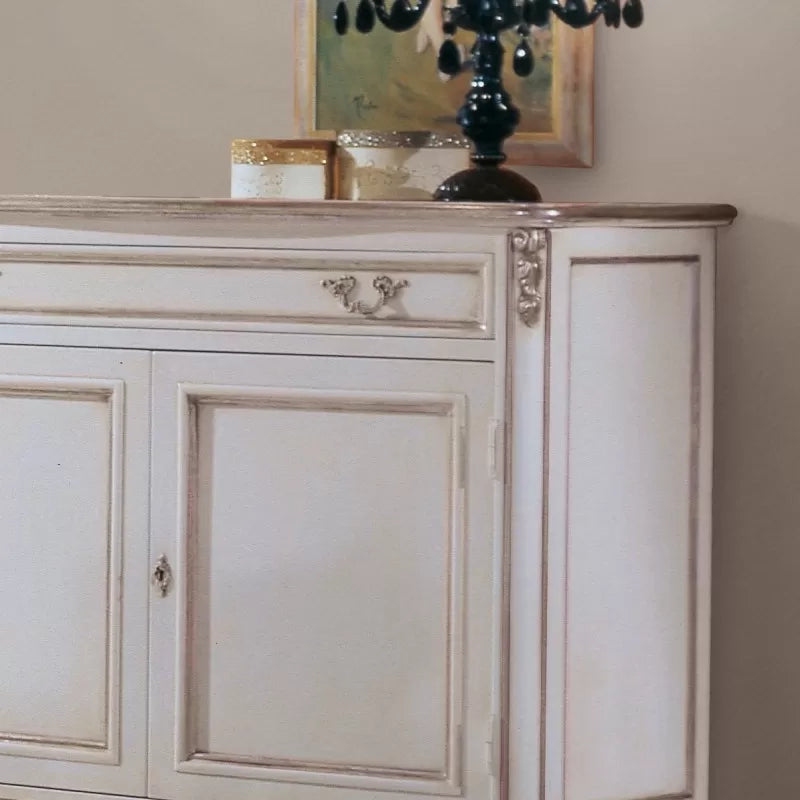 Credenza 2 porte classica legno shabby bianco argento 130x62x107 - Mobili 2G