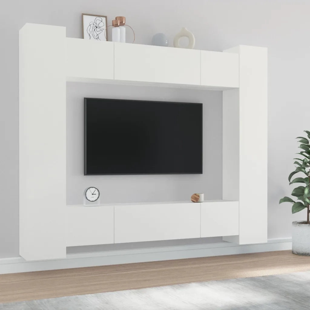 Set Mobili Porta TV 8pz Bianco in Legno Multistrato 3114230