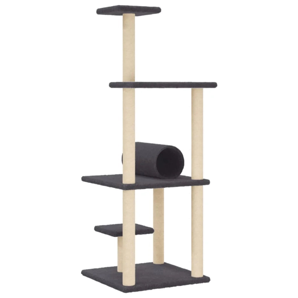 Tiragraffi per gatti torre per arrampicata giocattolo piattaforma per arrampicata con tiragraffi in sisal scuro 136 cm grigio 02_0022658