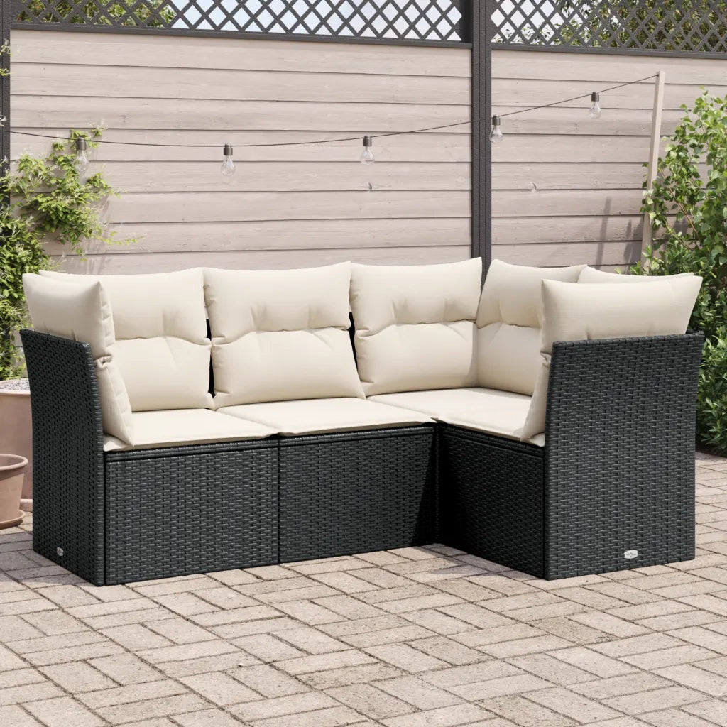 Set Divani da Giardino 4 pz | Set Salotto da Giardino con Cuscini Nero in Polyrattan