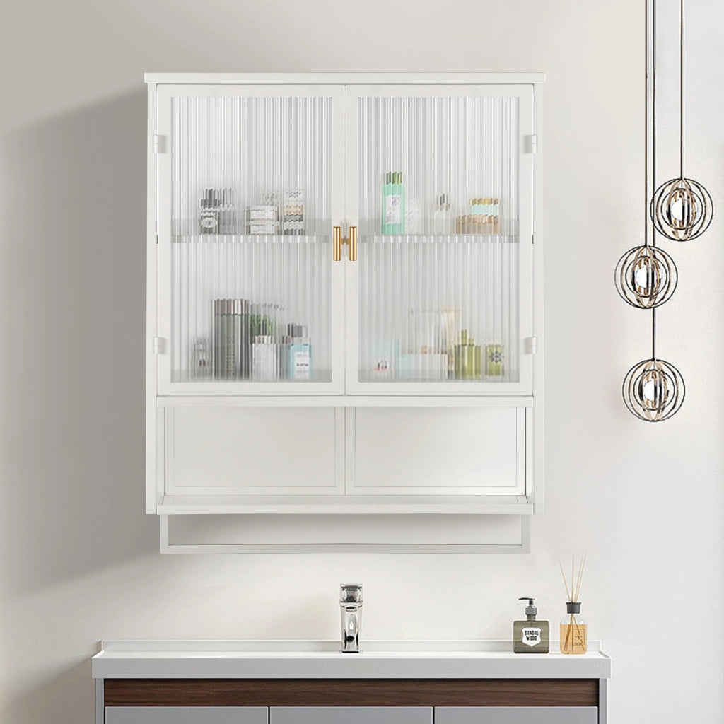 MOBILE A MURO a 2 ante 60 cm in vetro e metallo bianco