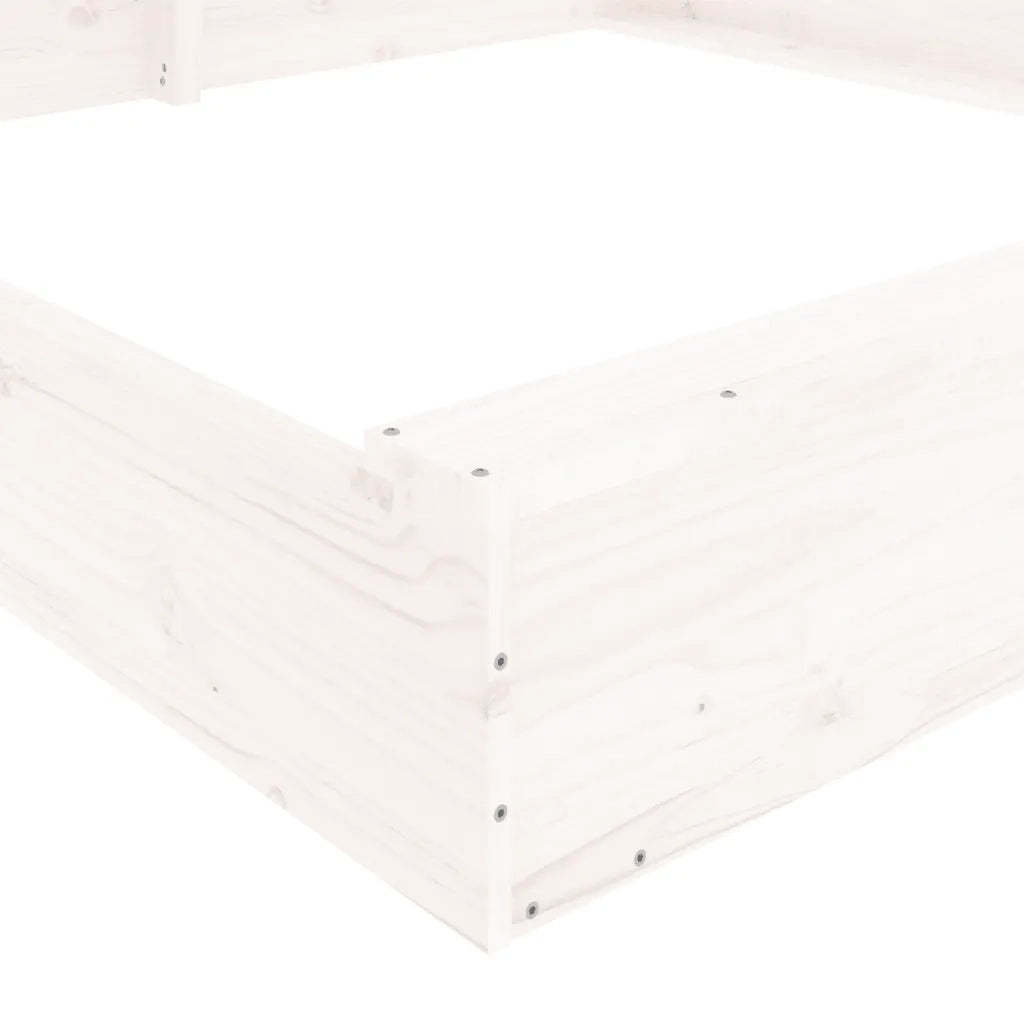 Sabbiera con Sedute Bianca Quadrata in Legno Massello di Pino 825038