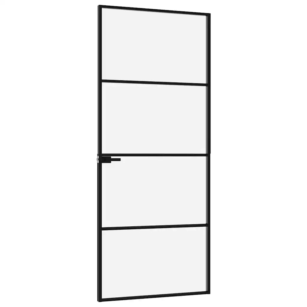 Porta Interna Nera 76x201,5cm Vetro Temperato Alluminio Sottile 153658