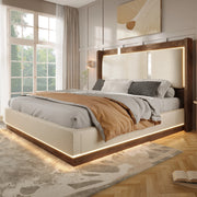 Letto imbottito 140x200 con LED integrato e vano contenitore