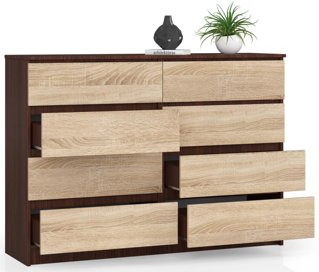 Cassettiera AKORD K140 Wengé 138 cm 8 cassetti inserto frontale Sonoma Quercia 138x40x99 cm