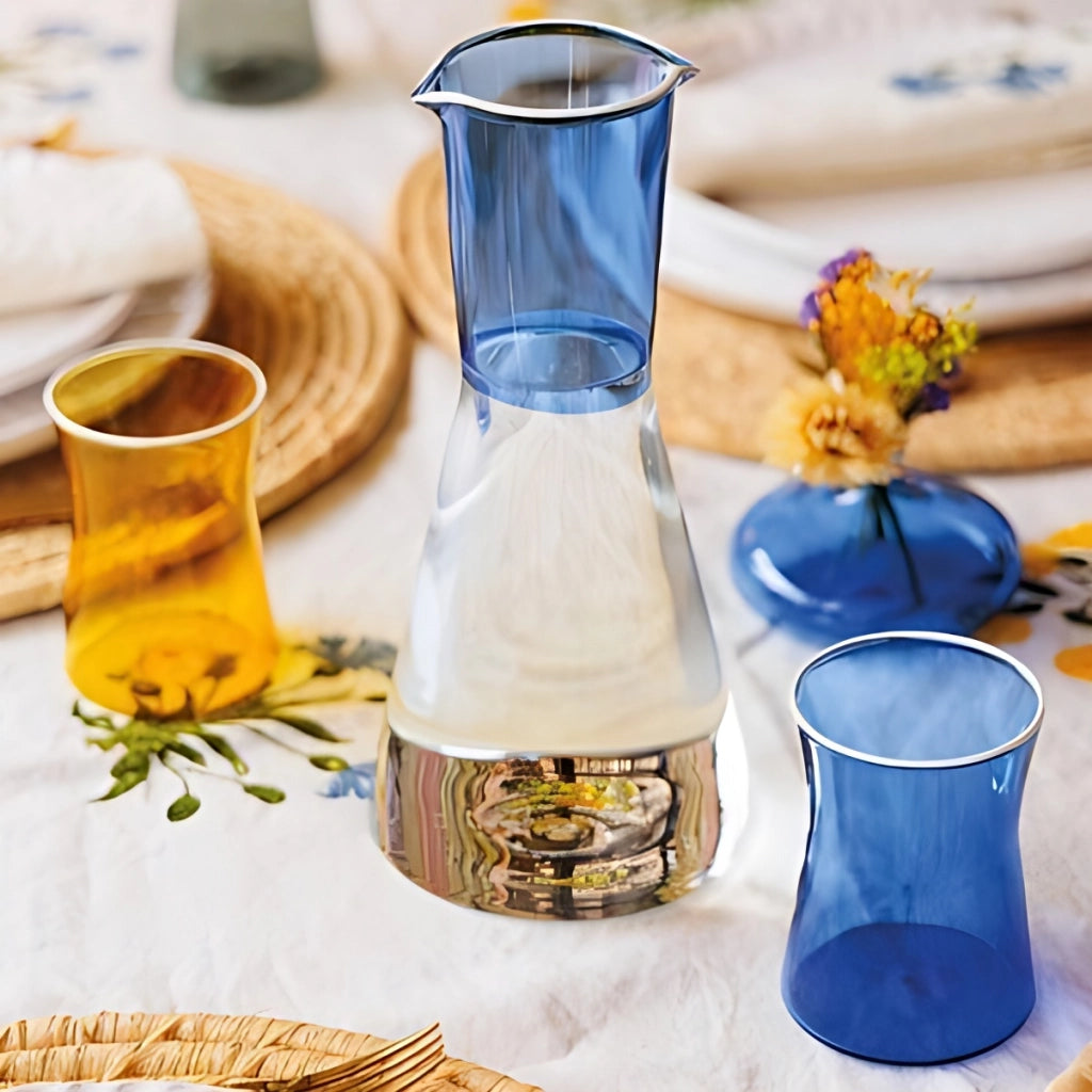 Zafferano Set 4 Bicchieri Tumbler Collezione Classy in Vetro Borosilicato Soffiato a Mano Colore Bluino Design Geometrico Elegante per Tavola Chic