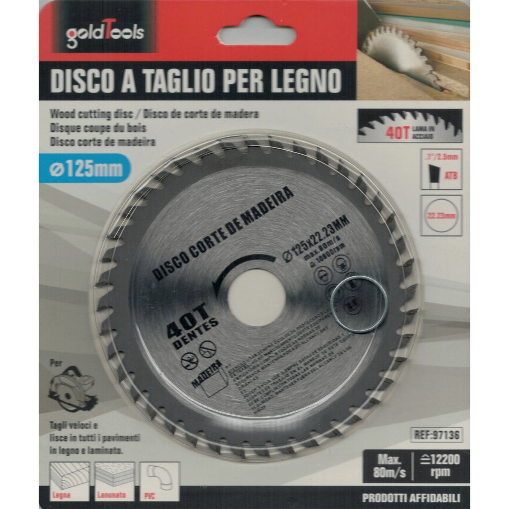 Trade Shop - Disco Lama Per Tagli Legno 125 Mm Per Smerigliatrice 40 Denti Sega Circolare -