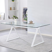 Tavolo da Pranzo Skylar 180×90 cm in Vetro Temperato con Gambe a Cavalletto bianco