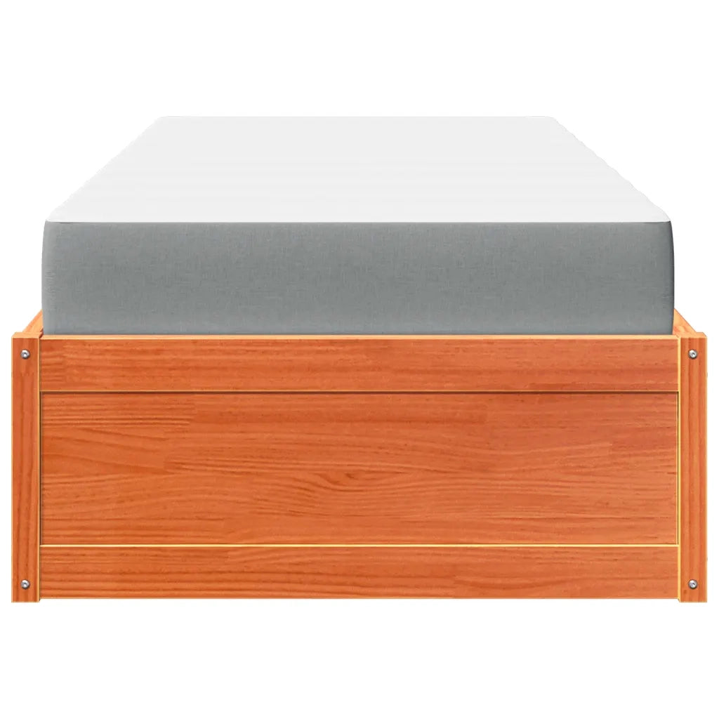 Letto con Materasso Marrone Cera 90x200cm Legno Massello Pino