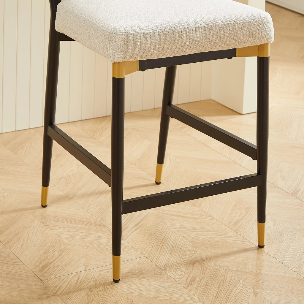 Set di 2 sgabelli da bar con poggiapiedi rettangolare per cucina in tessuto beige