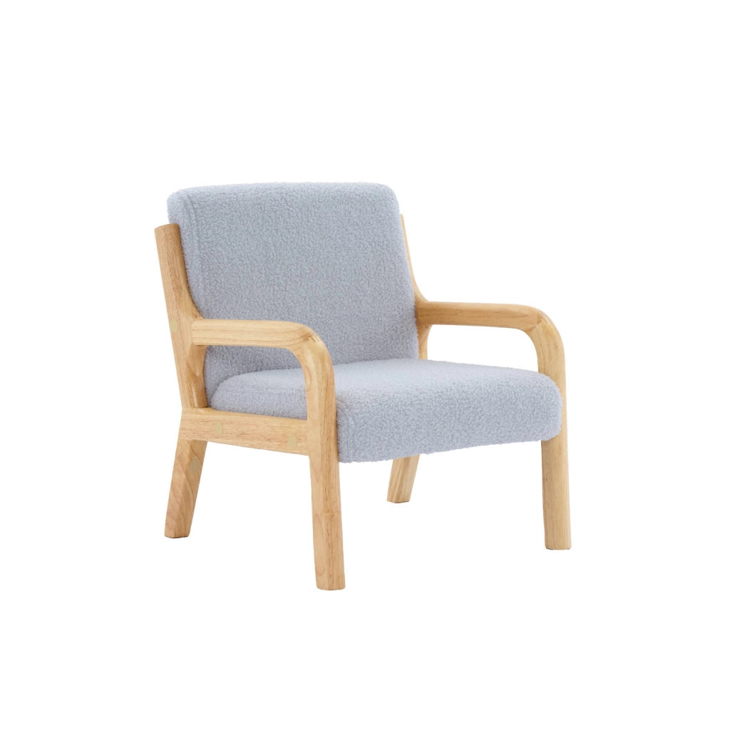 Poltrona scandinava per bambini in legno, tessuto bouclé, grigio topo