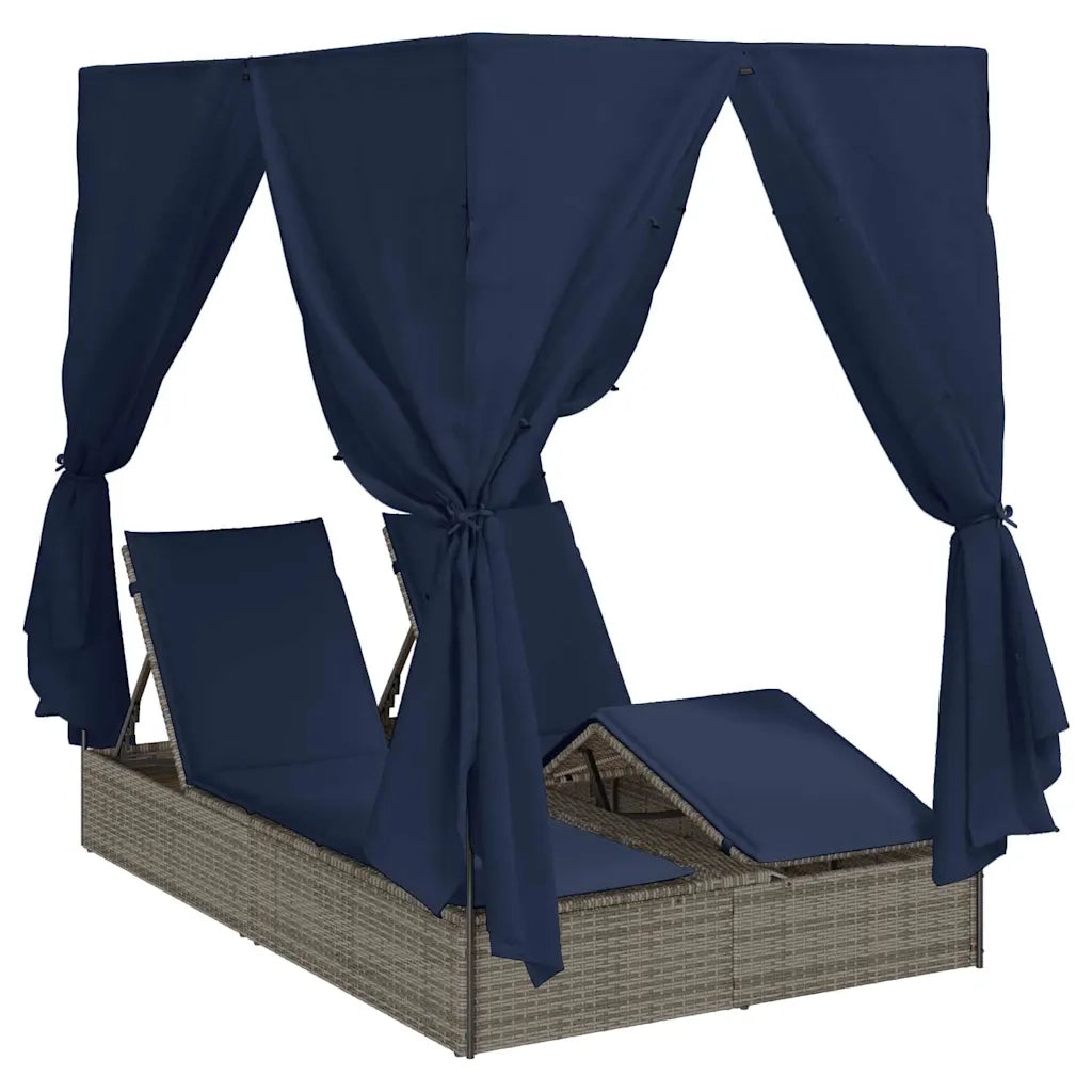 Lettino da sole doppio Nero 205 x 129 x 200 cm polyrattan