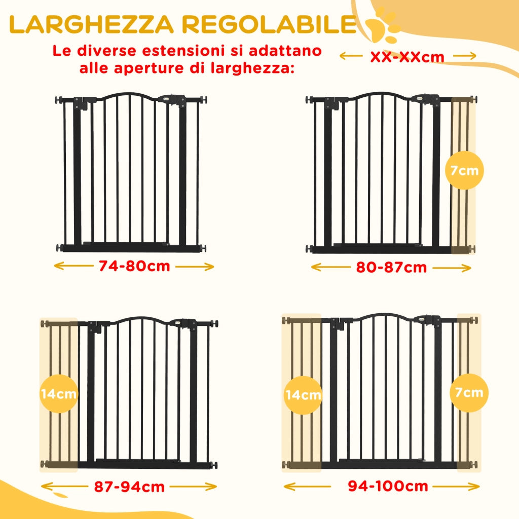 Cancelletto per Cani Estensibile con 4 Viti Regolabili, in Metallo e Plastica, 74-100x78 cm, Nero