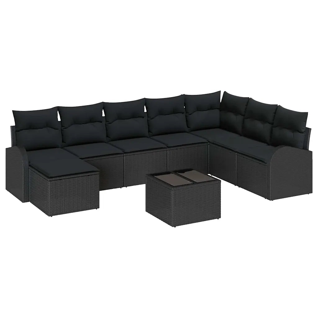 Set di divani con cuscino 9 pcs Nero polyrattan