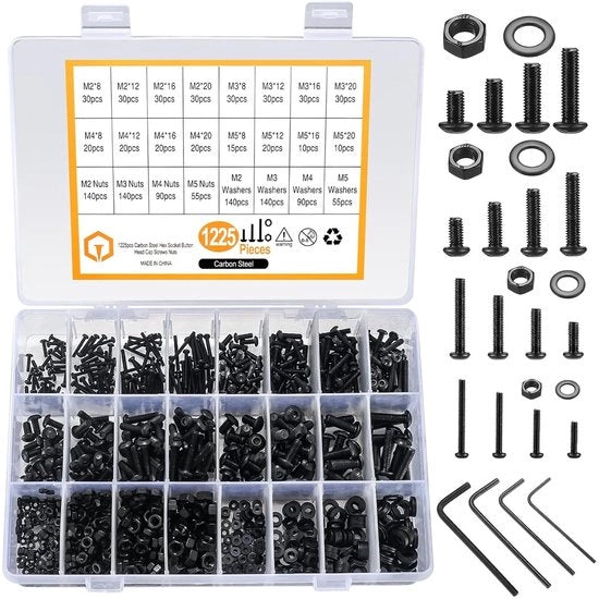 Set di viti e rondelle in acciaio con testa di vite in vetro nero e dado in carbonio, composto da set di viti M2, M3, M4 e M5